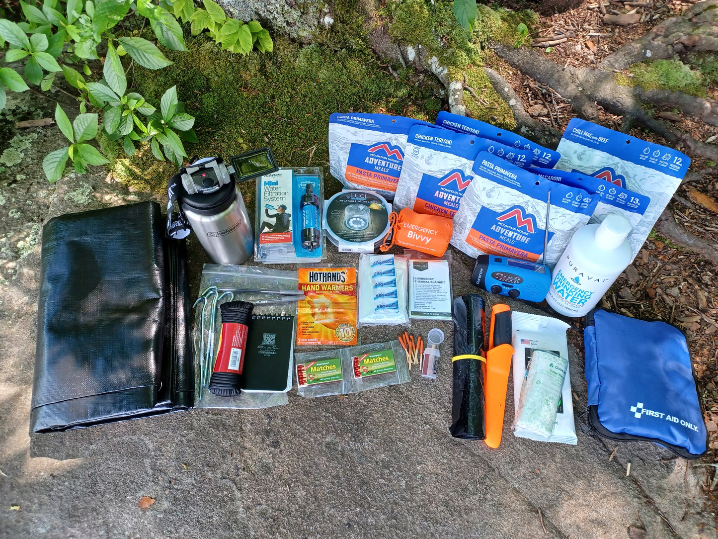 72 hour basic bug out bag, black 8' x 10' Tarp